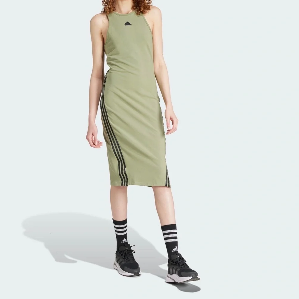 adidas Women's Future Icons 3-Stripes Dress, Small, Tent Green